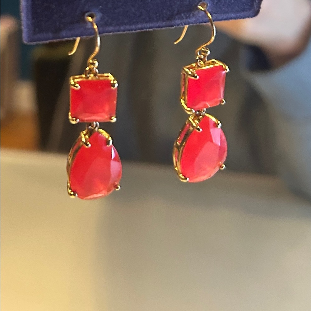 Elegant Gold and Red Drop Earrings